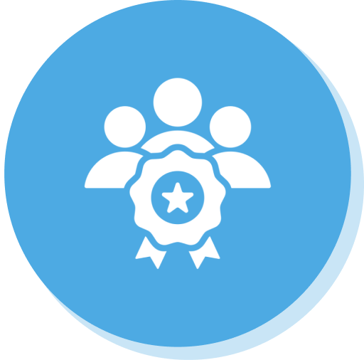 Team icon with badge and star.