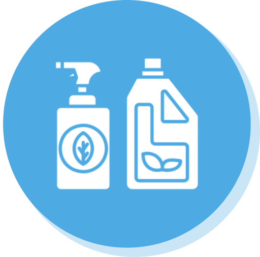 Eco-friendly cleaning products icon on blue background.