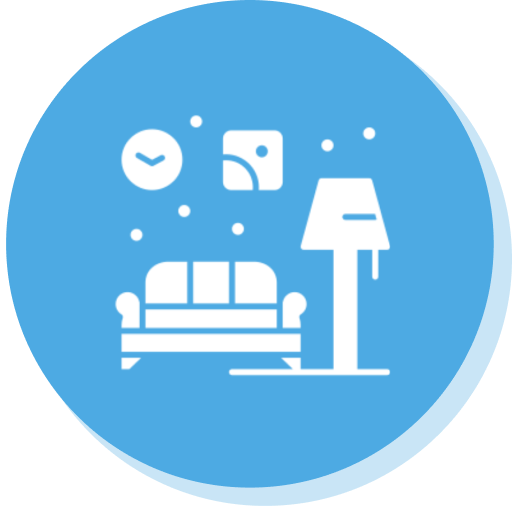 Living room icon with furniture and decor.